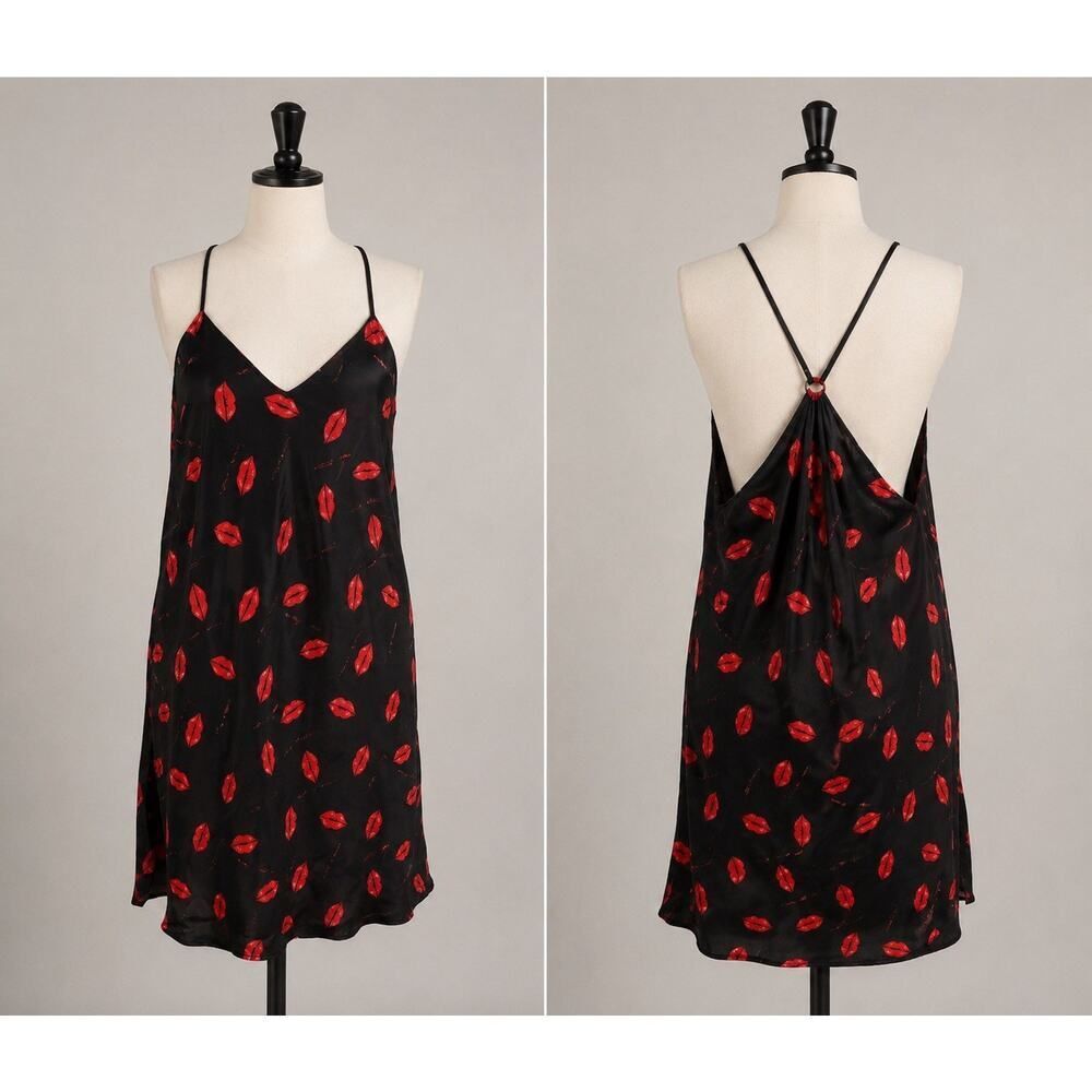 Intimate Style Chemise Slip Dress Large 100% Silk Lips Love & Kisses Novelty